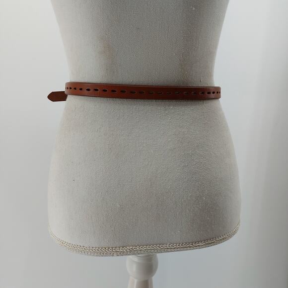 Skinny Brown Leather Women's Belt Preppy Minimalist Small - Picture 7 of 11